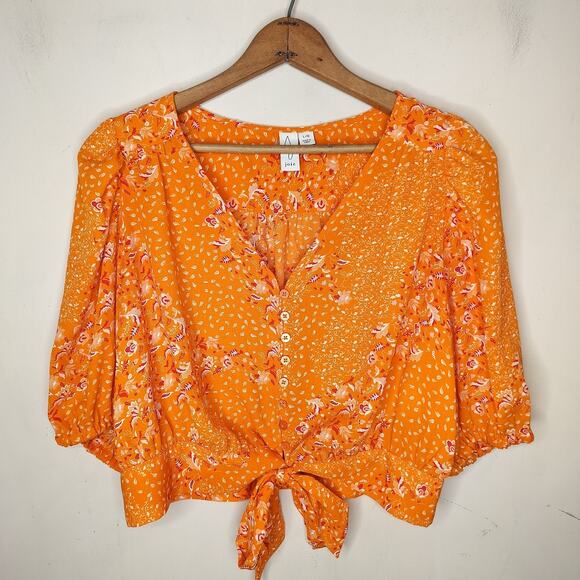 Joie Floral Blouse Button Up Tie Front Short Sleeve - Picture 1 of 9